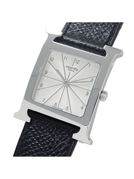Hermes Watch Boys Quartz Stainless Steel Leather Silver Black A Polished main image 14